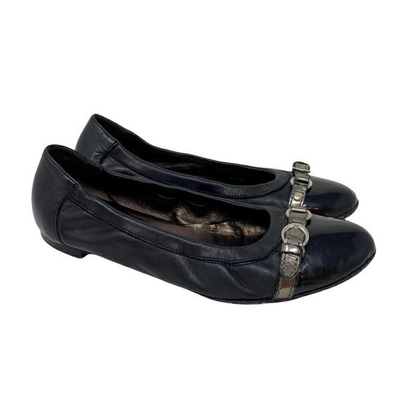 Agl Shoes - AGL Womens Icon Ballet Flat Shoes Black Leather Buckle Round Toe Italy 8 EUR 38